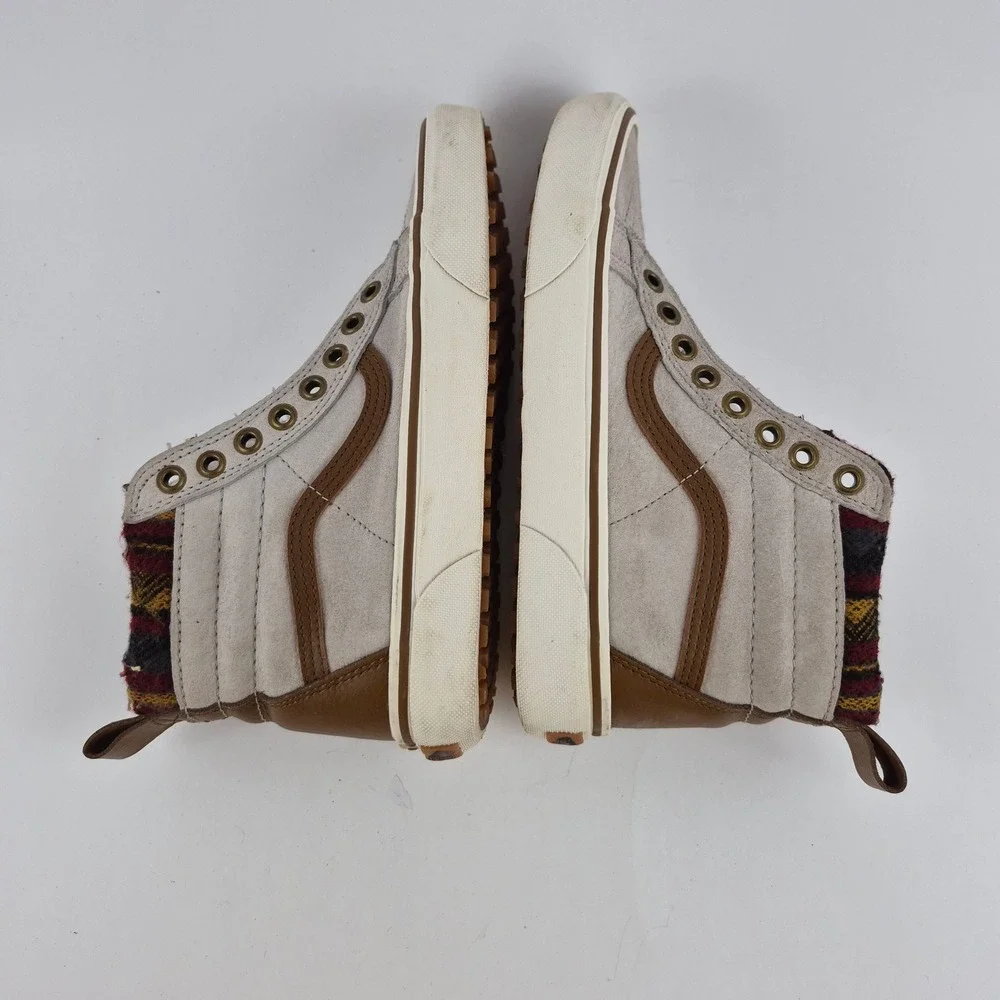 Vans Sk8-Hi MTE Gray Suede Brown Leather Flannel Lined Sneakers Men 6 Women 7.5